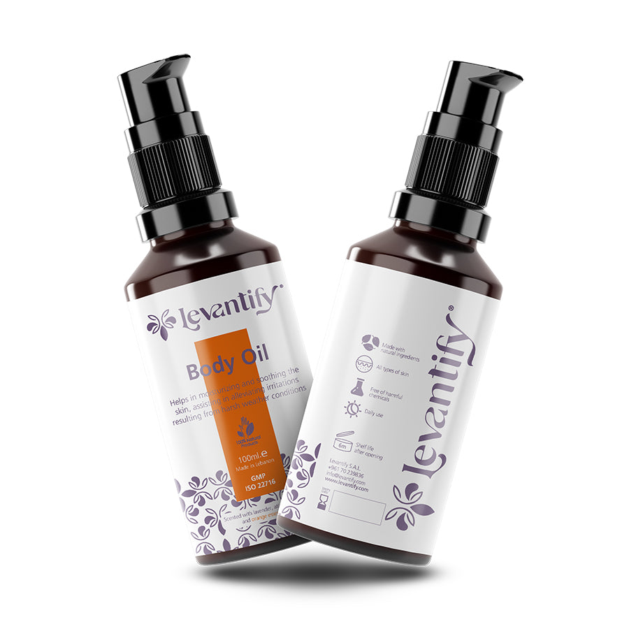 Pamper your skin with Levantify’s natural body oil. Hydrates, softens, and improves skin elasticity, leaving your skin glowing and smooth. Made in Lebanon.